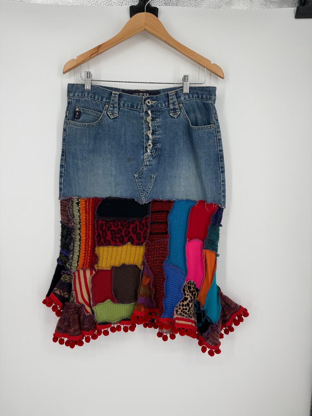 Guess X Harry and The Hippi Chic Upcycled Reconstructed Patchwork Denim Skirt 30